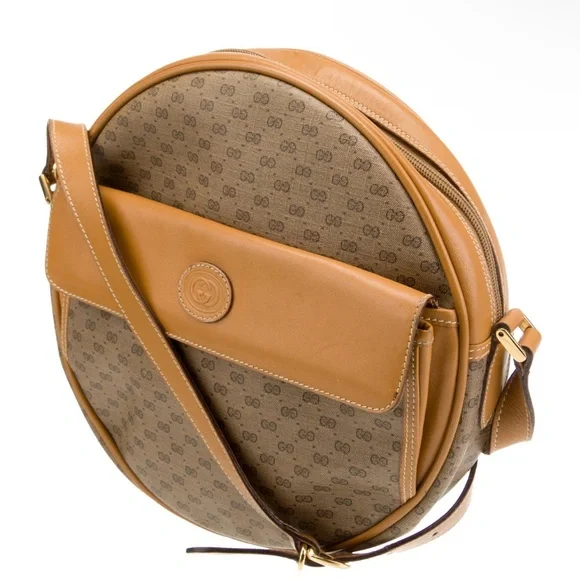 Gucci Round Canteen Crossbody Bag Vintage Rare Micro GG Circle Messenger XL - Picture 6 of 17